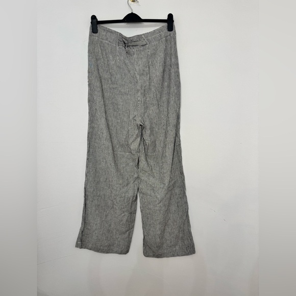 Women’s Max Studio Linen Blend High Rise Wide Leg Pencil Stripe Easy Leg Pants - Picture 2 of 7